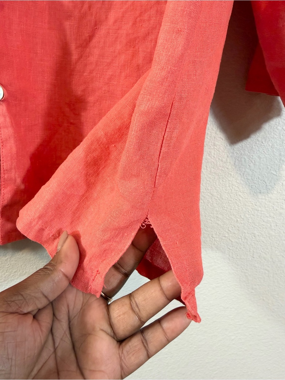 Bryn Walker Coral Orange Linen Top Size L Button Front Lagenlook Granola Resort - Picture 8 of 9